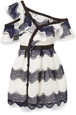 One Shoulder Striped Guipure Lace Mini Dress - Image 4