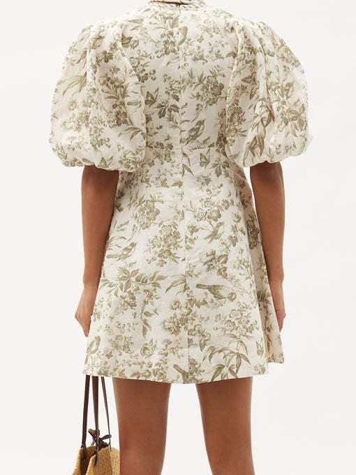 Zimmermann Puff-sleeve bird-print linen mini dress Size 3 - Image 2