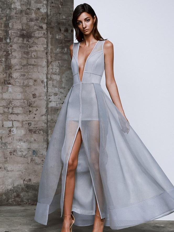 Lexi Plexus Light Grey Gown Size 6 - Image 1