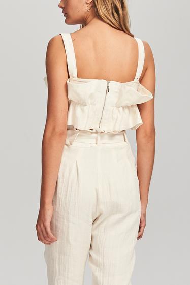 Steele Aster Crop Top and Linen Pants Set Cream Size 6 - Image 3