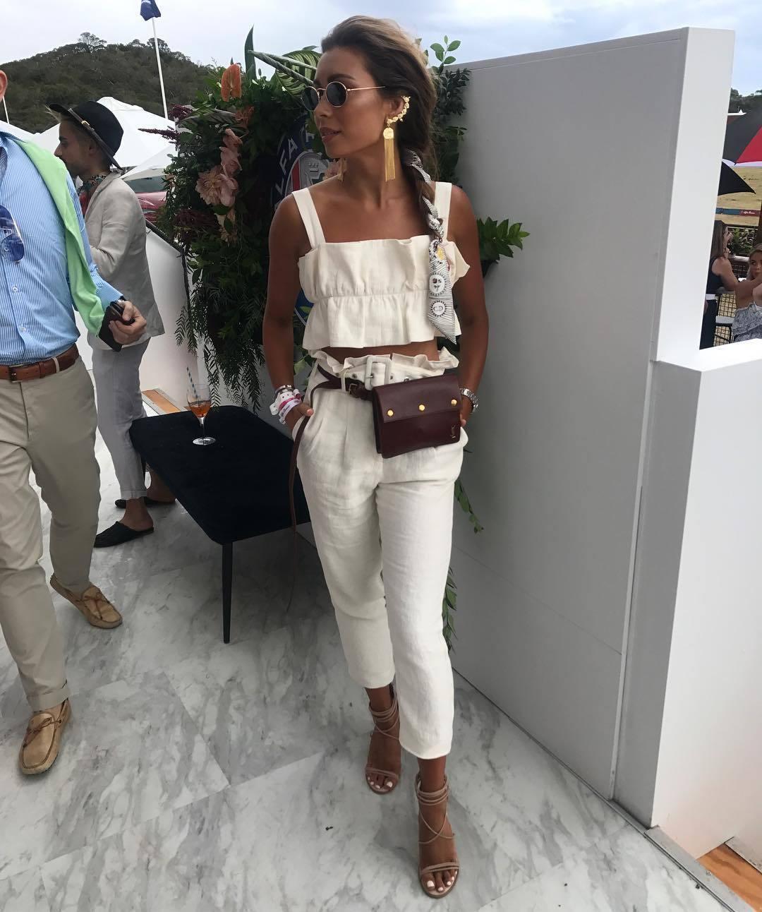 Steele Aster Crop Top and Linen Pants Set Cream Size 6 - Image 4